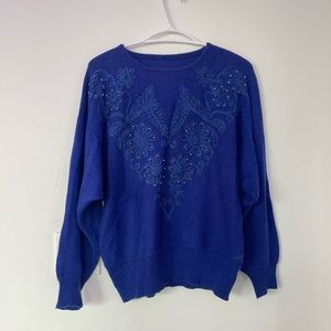 Cobalt Blue Vintage embroidered sweater with silver beading